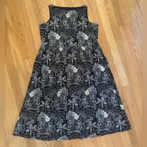 J Jill Wearever Midi Dress Black White Tropical Floral Design Sleeveless XSP NWT
